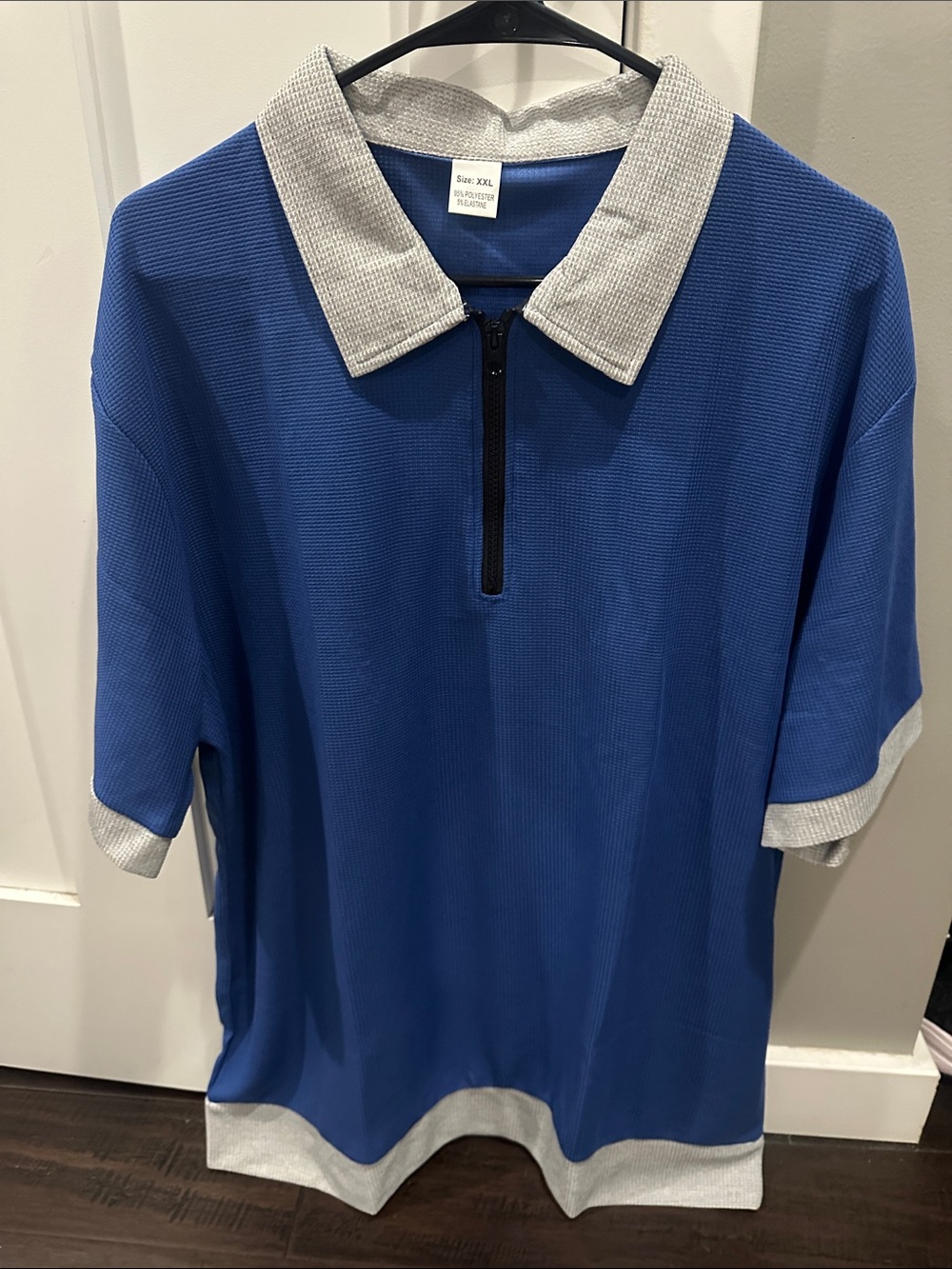 Men's Blue Half-Zip Polo with Light Gray Contrast Trim